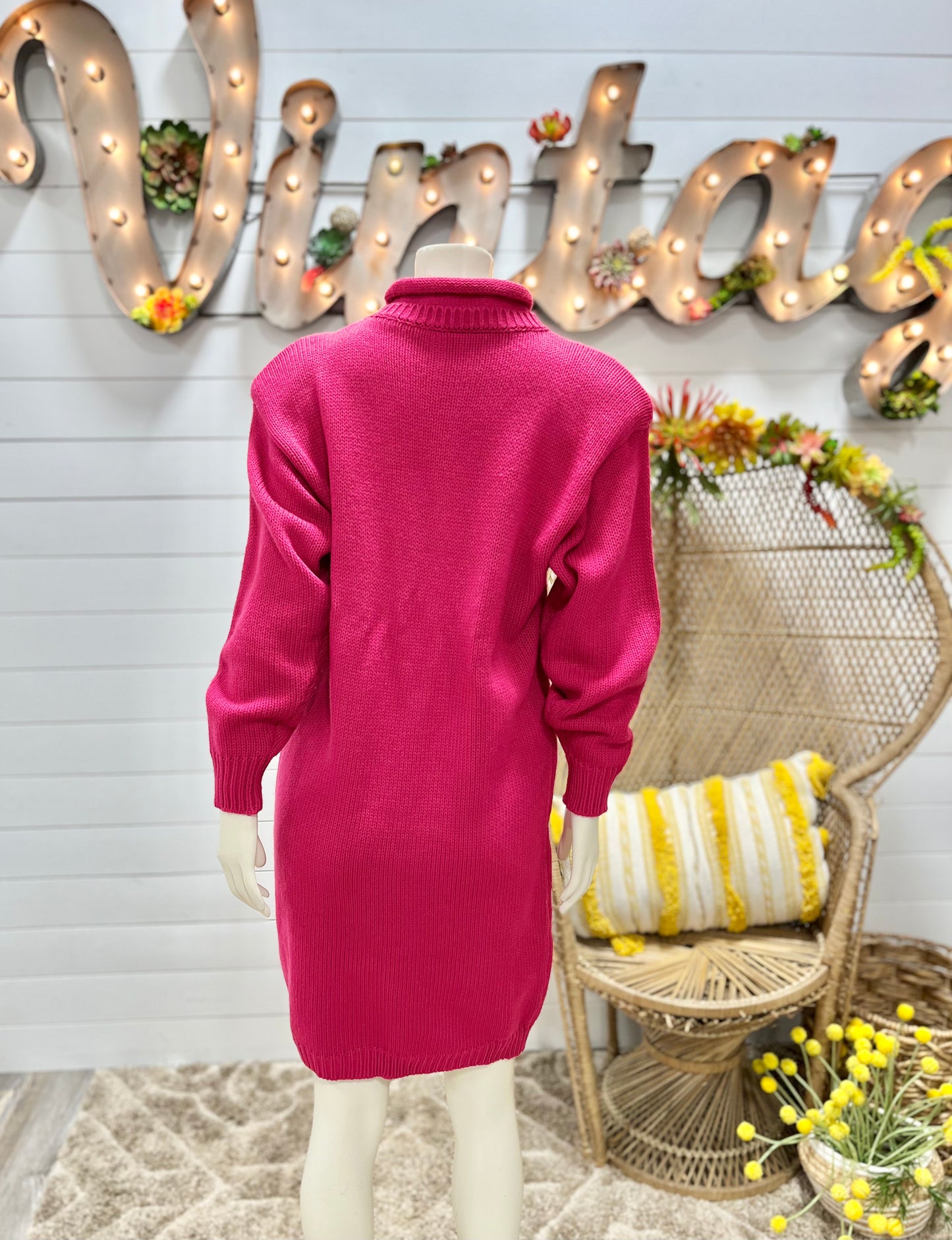 Totally 80s Hot Pink Knit Dolman Star Metallic Slouchy Sweater Dress