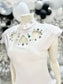 Vintage 80s White Studded Sexy Body Con Mini Dress S