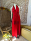 Vintage Elegant 70s Sexy Fringe Fire engine Red Halter Maxi Dress S