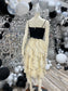 Vintage 70s Black Ivory Tiered Ruffle Cocktail Party Dress L