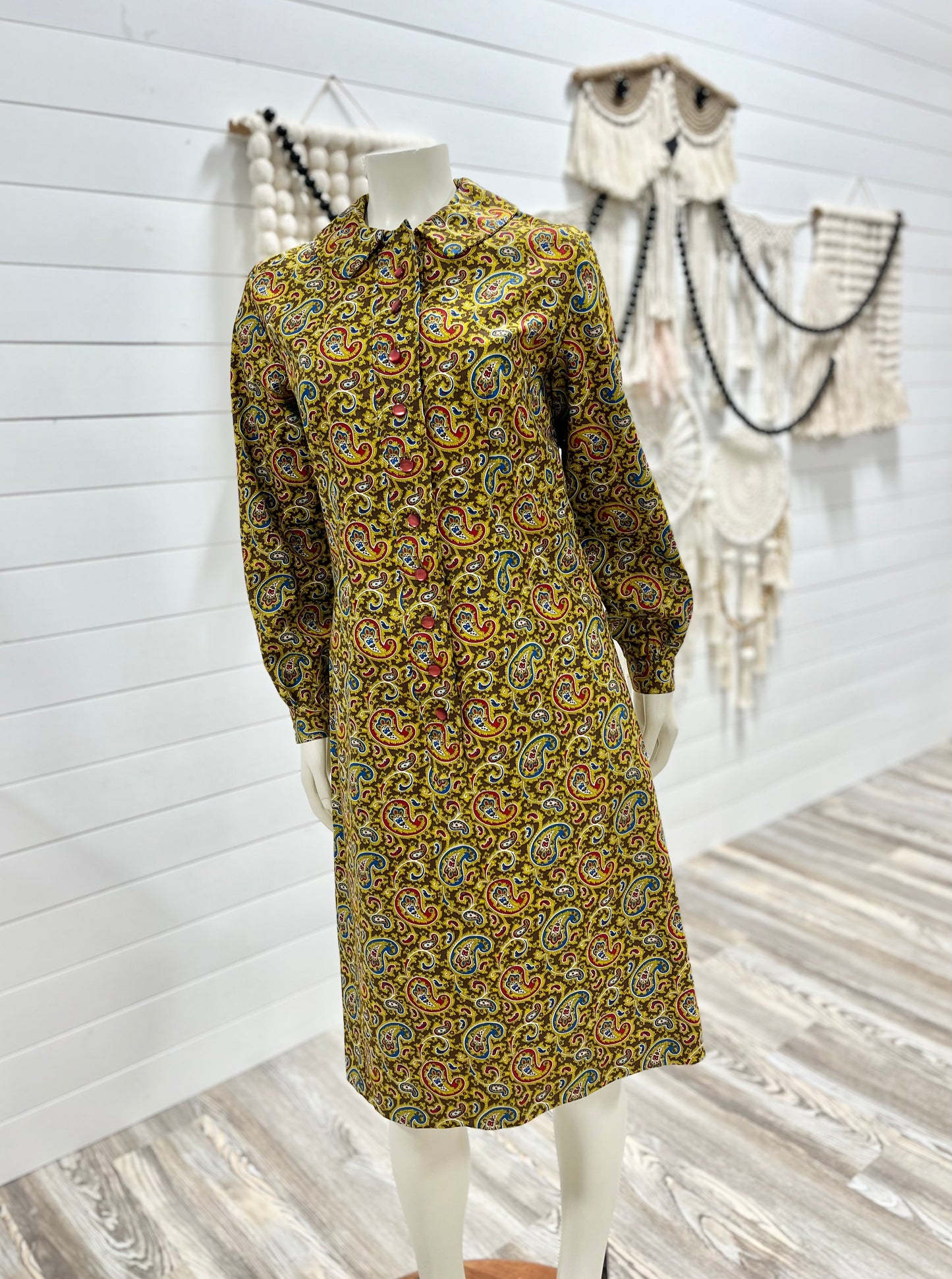 Vintage 60s Paisley Psychedelic Fall Mod Dress M