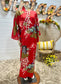 Vintage 80s Asian Floral Print Rickshaw Wrap Cherry Blossom Kimono Duster