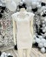 Vintage 80s White Studded Sexy Body Con Mini Dress S