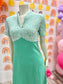 Vintage 70s Lace Rose Mint Green Floral Polyester Maxi Dress S
