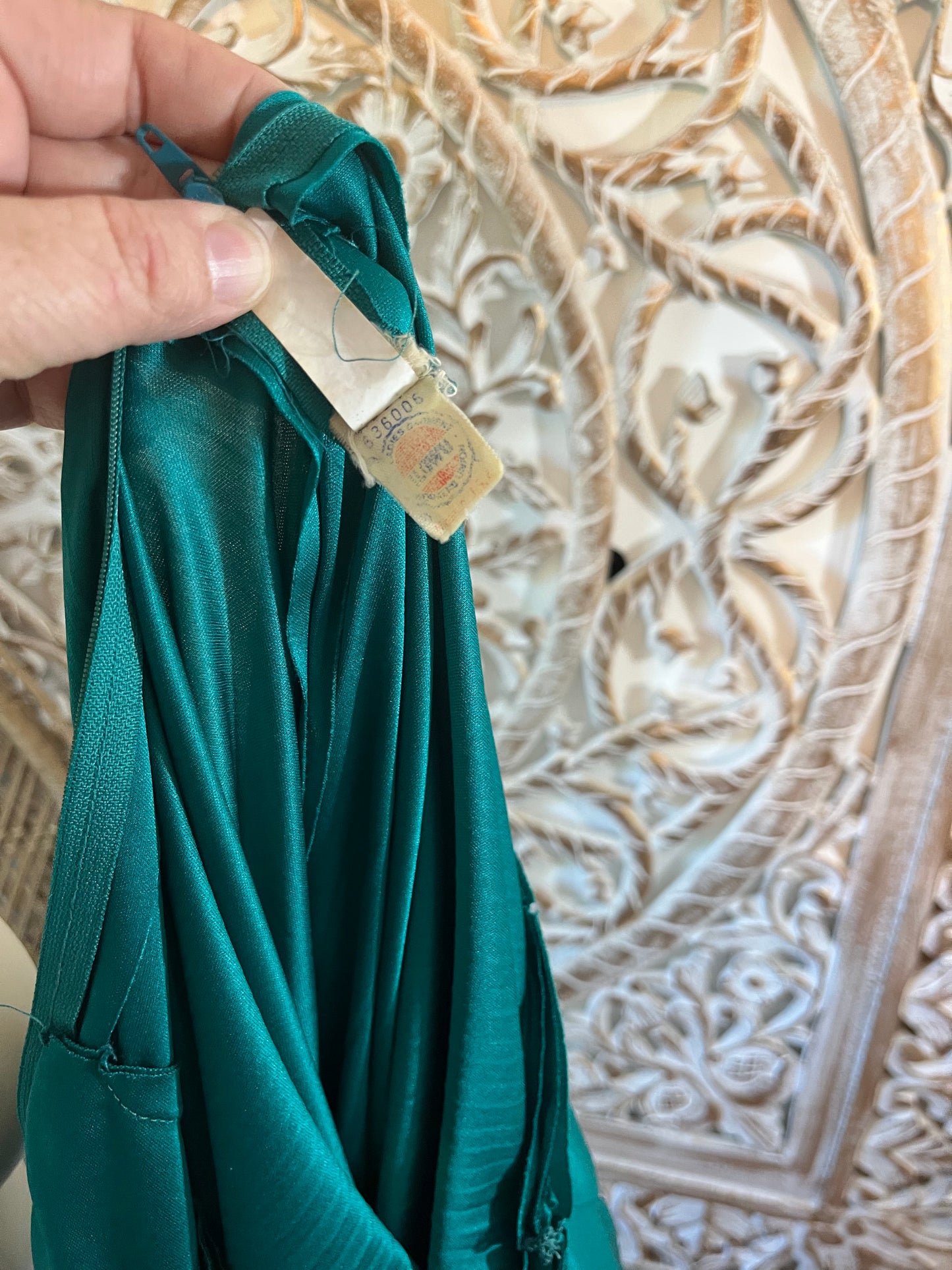 Vintage Crystal Pleat 70s Boho Core Green Maxi Dress