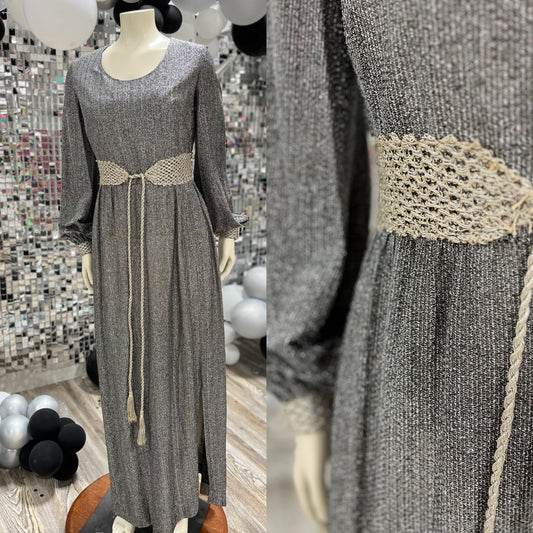 60s Vintage Mod Silver Metallic Maxi Evening Party Maxi Dress