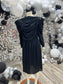 Vintage 80s Beaded Draped Flowing Black Structured Evening Dress