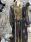 Vintage 70s Incredible Alfred Shaheen Gold Print Evening Maxi Dress M
