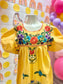 70s Vintage Oaxacan Hand Embroidered Mexican Puff Sleeve Dress