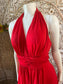 Vintage Elegant 70s Sexy Fringe Fire engine Red Halter Maxi Dress S