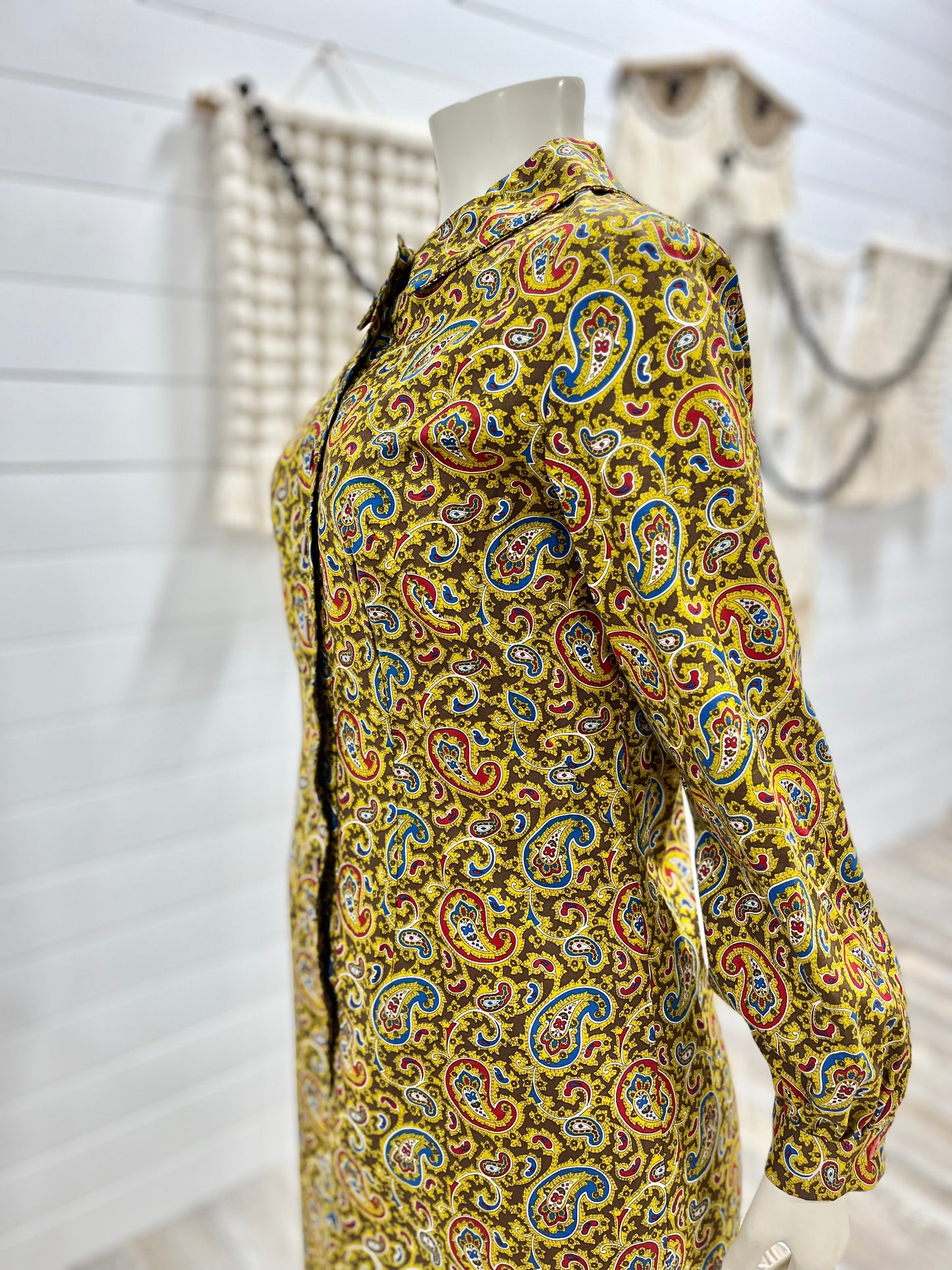 Vintage 60s Paisley Psychedelic Fall Mod Dress M