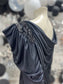 Vintage 80s Beaded Draped Flowing Black Structured Evening Dress