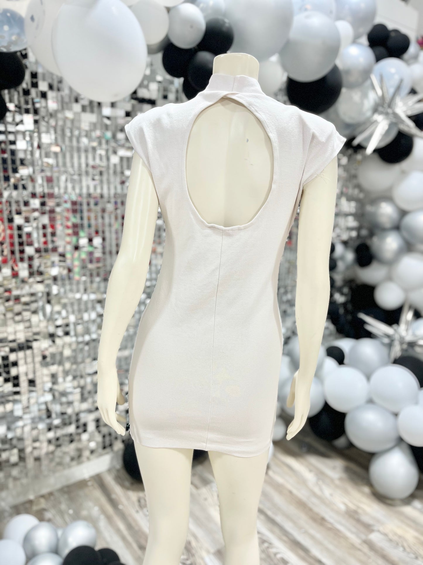 Vintage 80s White Studded Sexy Body Con Mini Dress S