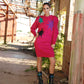 Totally 80s Hot Pink Knit Dolman Star Metallic Slouchy Sweater Dress