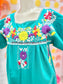 Vintage 70s Oaxacan Embroidered Flower Tourist Puff Sleeve Mumu Dress S