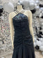 New Leaf by Samir 80s Metallic Beaded Evening Party Dress