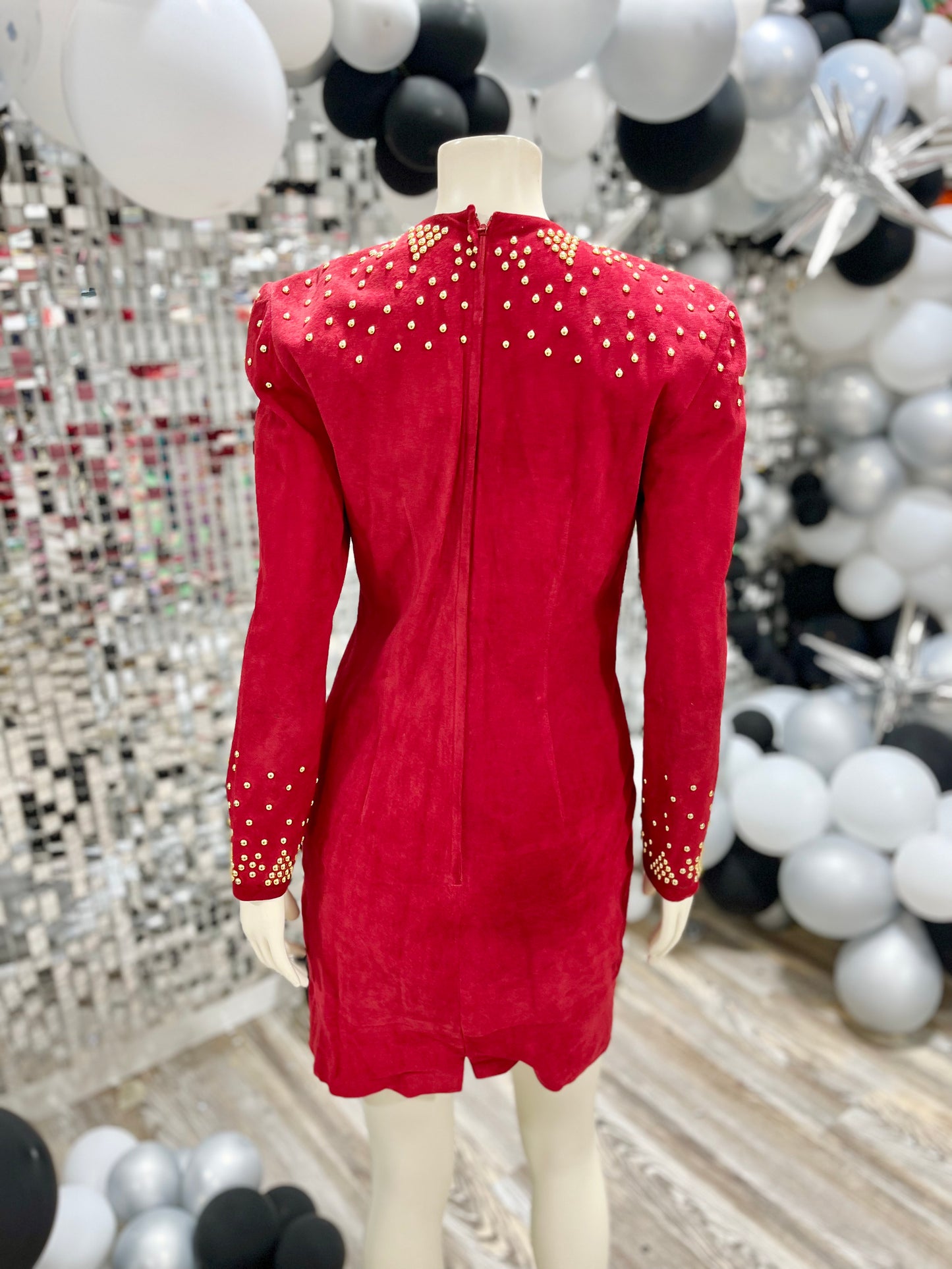 80s Studded Suede Neiman Marcus Red Party Vintage Mini Dress