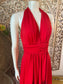 Vintage Elegant 70s Sexy Fringe Fire engine Red Halter Maxi Dress S