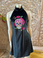 Day of the Dead Embroidered Skull 70s Black Halter Mini Dress