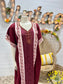 Vintage 80s 90s Ethnic Embroidered Burgundy Caftan Kaftan