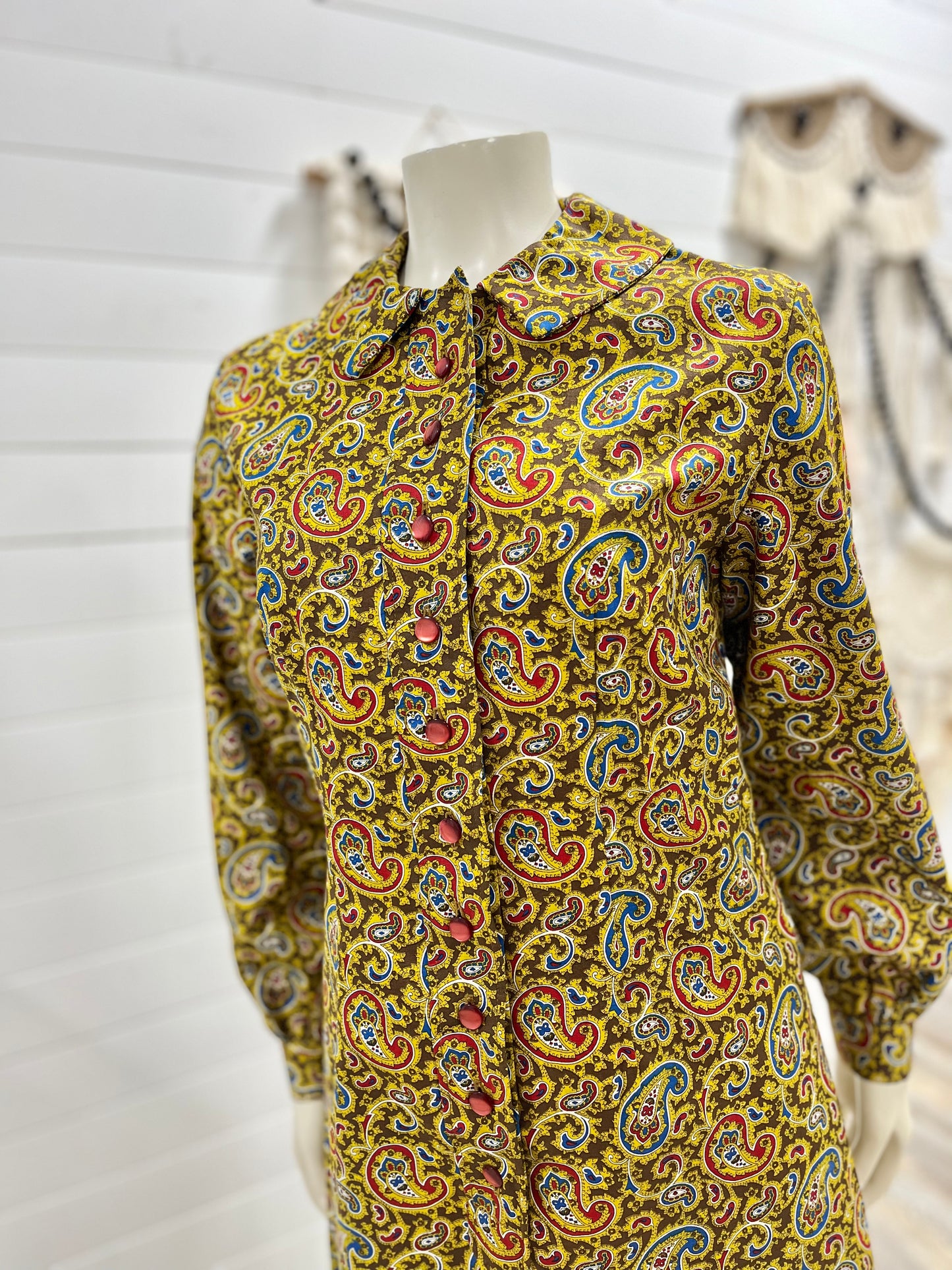 Vintage 60s Paisley Psychedelic Fall Mod Dress M