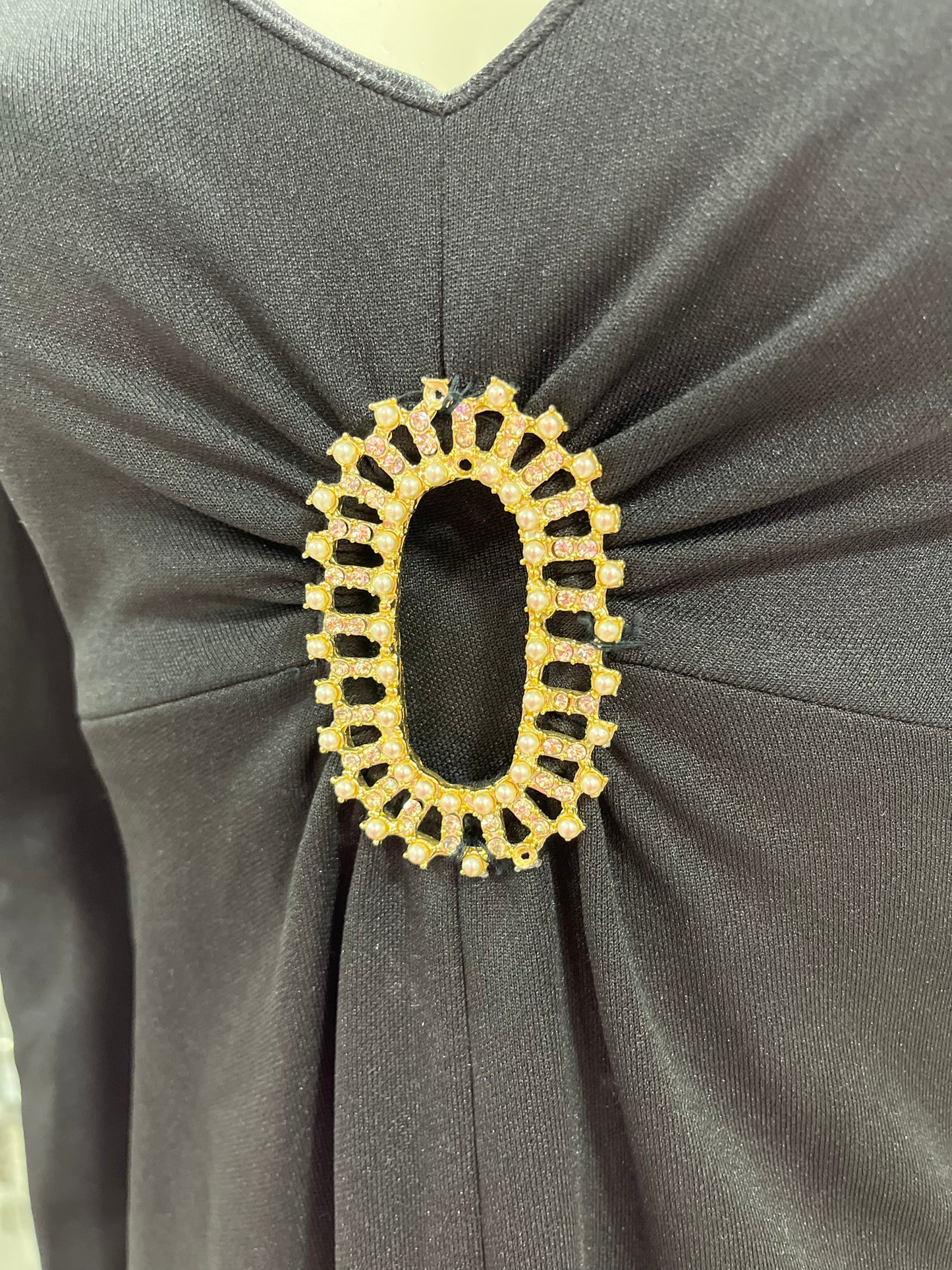 Vintage 70s Medallion Black Mini Party Cocktail Dress XS/S