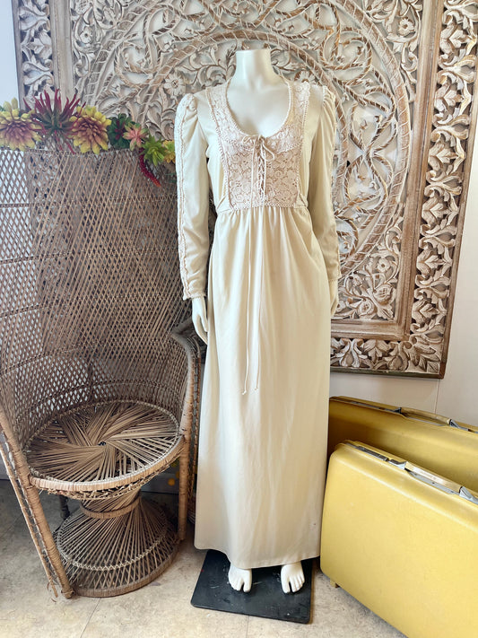 Vintage 70s Gunne Sax Inspired Corset Lace Maxi Dress