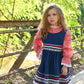 70s Lace and Floral Navy Blue Hippie Gingham Girls Vintage Dress