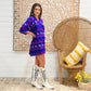 Purple Mexican Embroidered Boho Hippie Vintage Striped 70s Ethnic Tunic Shirt Dress