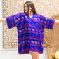 Purple Mexican Embroidered Boho Hippie Vintage Striped 70s Ethnic Tunic Shirt Dress