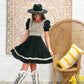 70s Lace Puff Sleeves Western Full Skirt Twirl Mini Dress XS