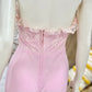 Vintage 70s Fredericks of Hollywood Lace Pink Halter Romper Jumpsuit XS/S