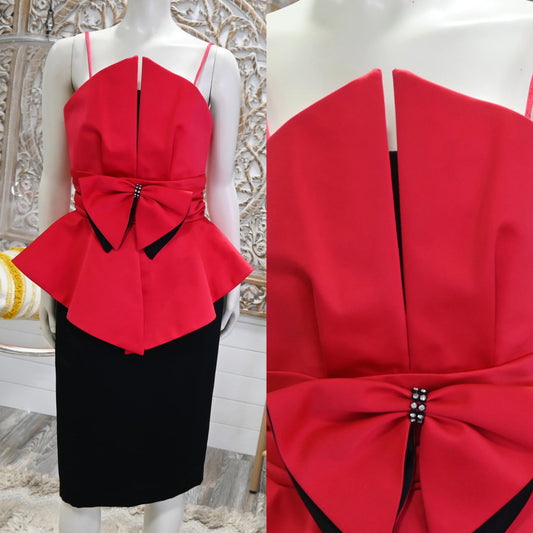 Vintage 80s Ravishing Red Structured Peplum Party Cocktail Dress S