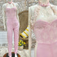 Vintage 70s Fredericks of Hollywood Lace Pink Halter Romper Jumpsuit XS/S