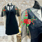 70s Sheer Floral Rose Embroidered Cape Party Vintage Mini Dress S/M