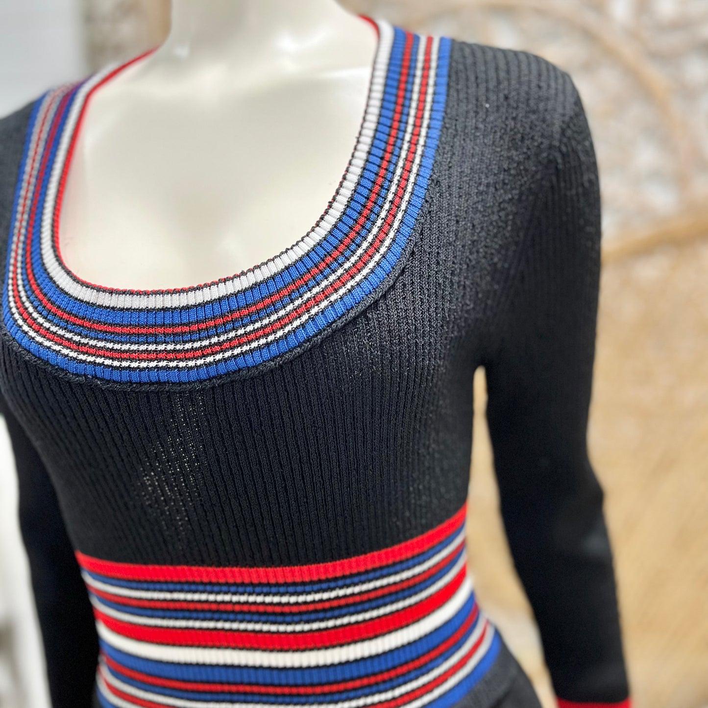 70s Vintage Giamo Striped Knit Body Con Maxi Dress S/M/L