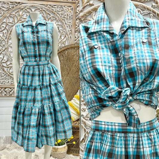 50s Rockmount Ranch Wear Western Plaid Rockabilly Vintage Top and Skirt
