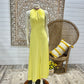 70s Sexy Yellow High Collar Jacquard Halter Hippie Vintage Maxi Dress