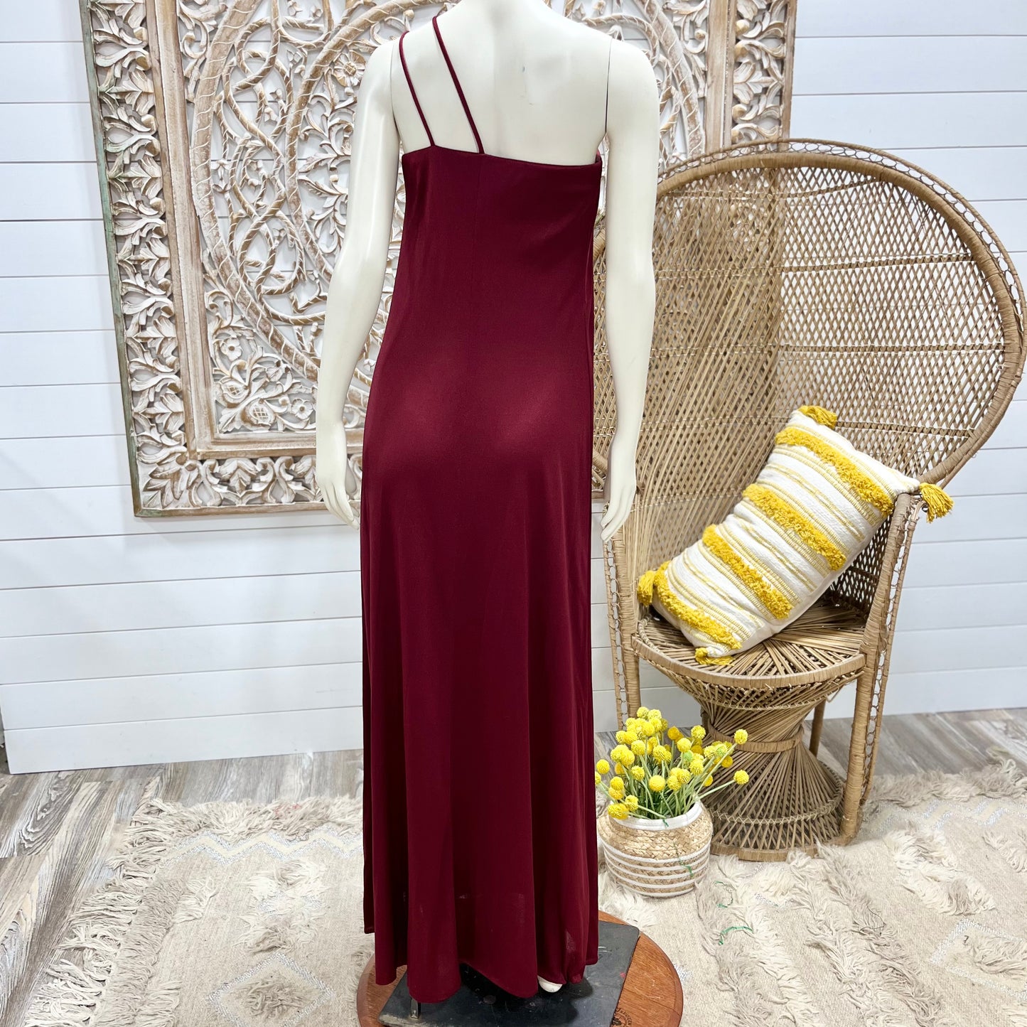 Vintage 70s Roberta Maroon Slinky Evening Maxi Dress S