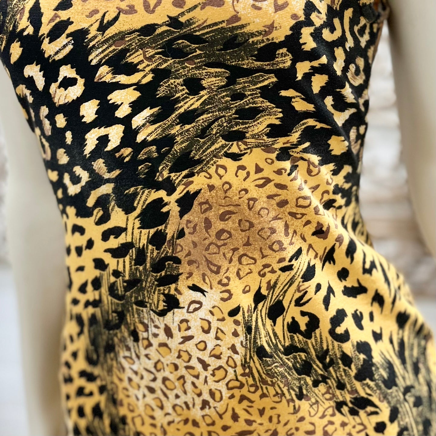 90s Leopard Body Con Animal Print Jungle Cat Vintage Mini Dress M