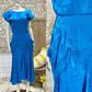 80s does 40s Vintage Blue Pleated Pocket Midi Dress XS/S
