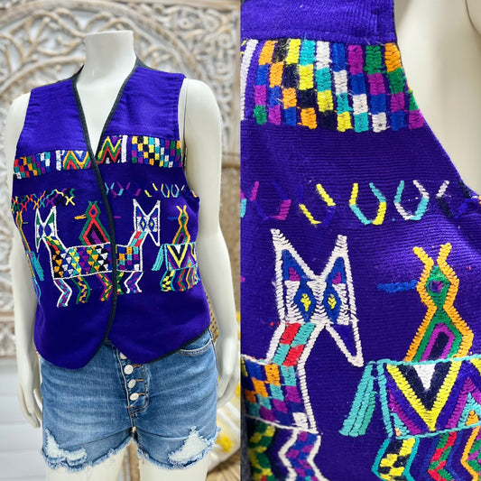 70s Mexican Ethnic Wool Colorful Vintage Embroidered Vest M