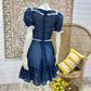 Vintage 50s Full Skirt Navy Blue Micro Polka Dot Sheer Dress XS