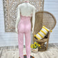 Vintage 70s Fredericks of Hollywood Lace Pink Halter Romper Jumpsuit XS/S