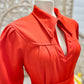 70s Vintage Obi Belt Key Hole Point Collar Red Mini Dress XXL