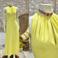 70s Sexy Yellow High Collar Jacquard Halter Hippie Vintage Maxi Dress