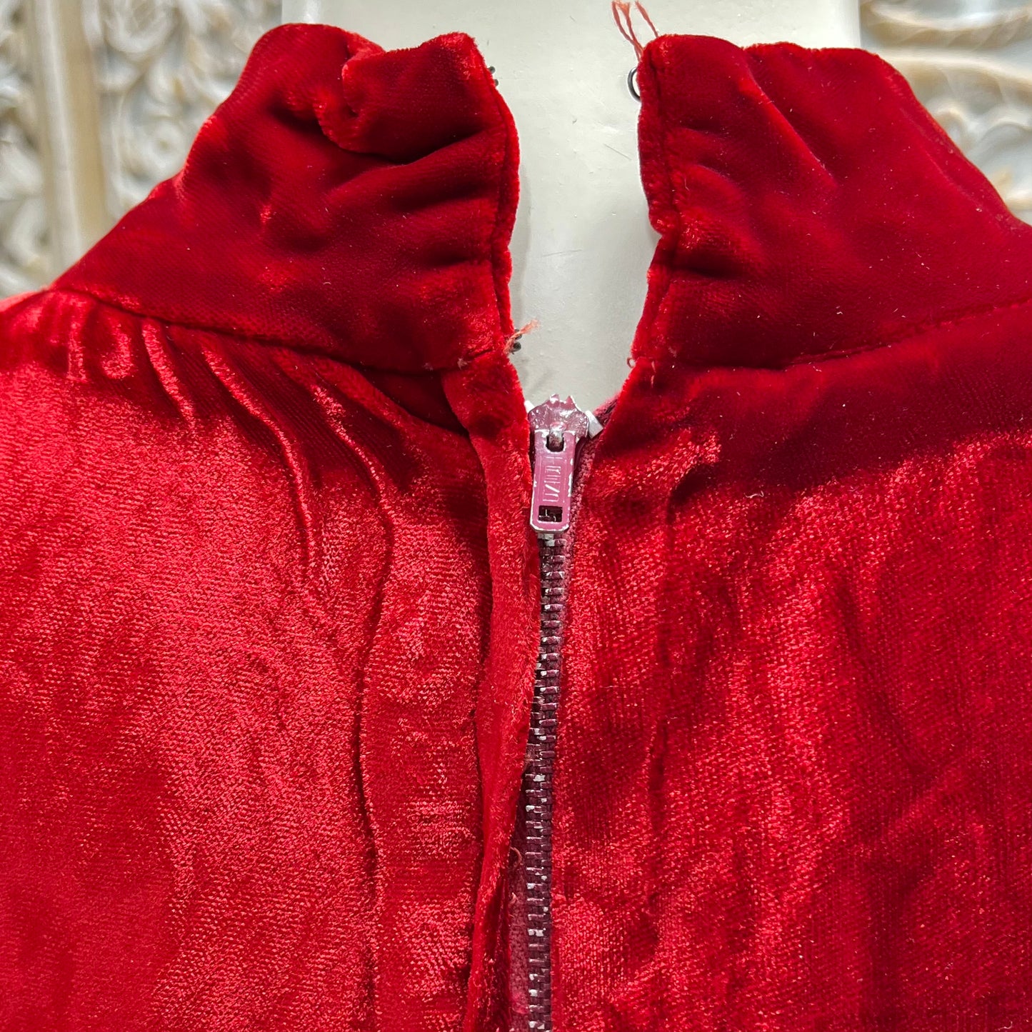 70s Red Crushed Velvet Victor Costa Vintage Mini Evening Dress M