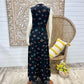 Vintage 70s Black Colorful Floral Geometric Maxi Dress L