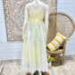 Vintage 70s Sheer Floral Eyelet Cottagecore Ruffle Midi Dress XS