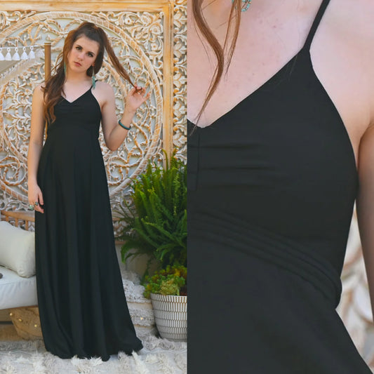 Vintage 70s Black Maxi Dress XS Slinky Disco 1970s Evening Gown